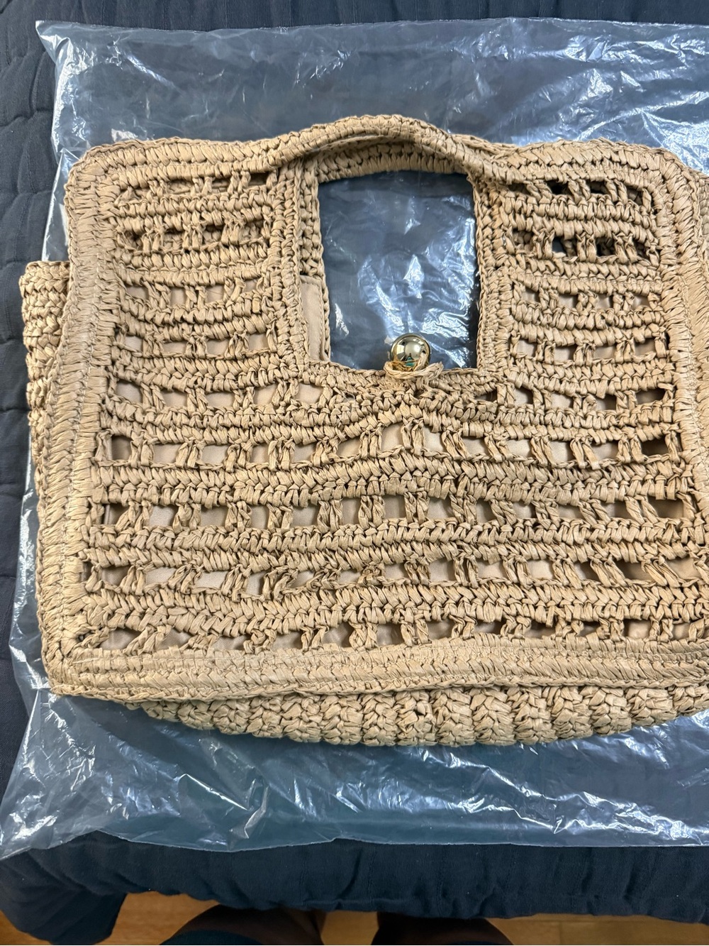 INC International Concepts Raffia Tote 1 Natural Tan & 1 Black with Gold Accent